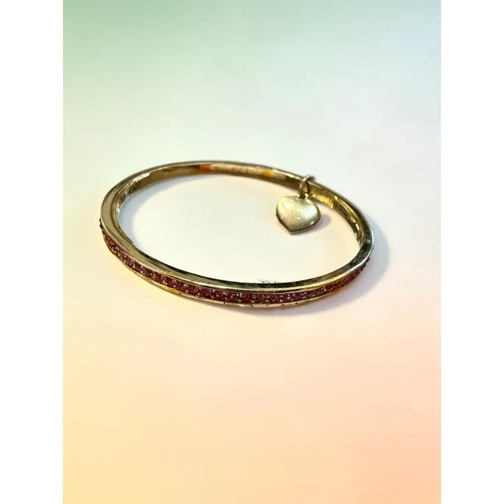 Vintage Ritzy by Les Bernard Pink Rhinestone Heart Charm Bangle Bracelet